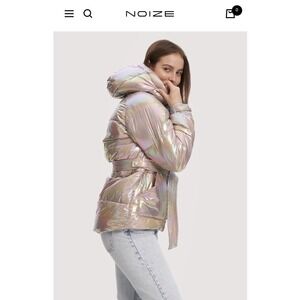 Noize Women's Bonita Belted Puffer Jacket Large Iridescent Metallic Tanzanite